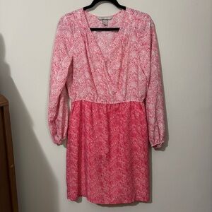 Harper and Gray Pink‎ White Long Sleeve V-Neck Sundress